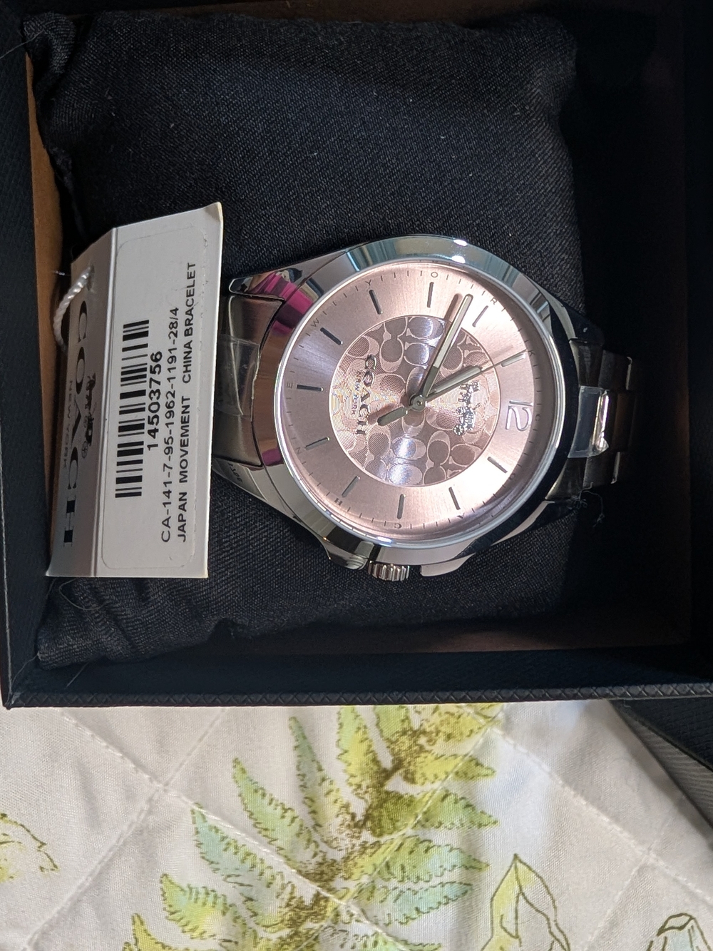 Coach Silver-Tone Watch with Pink Signature Dial